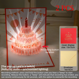 2PCS-3D Pop-Up Birthday Cake Card, Paper Craft Greeting Card with LED Light & Voice Recording - Red In Australia - Darrahopens