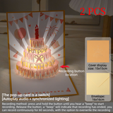 2PCS-3D Pop-Up Birthday Cake Card, Paper Craft Greeting Card with LED Light & Voice Recording—Gold and Pink In Australia - Darrahopens
