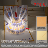 2PCS-3D Pop-Up Birthday Cake Card, Paper Craft Greeting Card with LED Light & Voice Recording—Gold and Blue In Australia - Darrahopens
