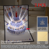 2PCS-3D Pop-Up Birthday Cake Card, Paper Craft Greeting Card with LED Light & Voice Recording - Blue In Australia - Darrahopens