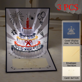 3D Pop-Up Birthday Cake Greeting Card, Paper Craft Card with LED Light & Automatic Pure Music—3-Pack—Blue In Australia - Darrahopens