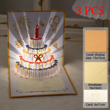 3D Pop-Up Birthday Cake Greeting Card, Paper Craft Card with LED Light & Automatic Pure Music—3-Pack—Gold In Australia - Darrahopens