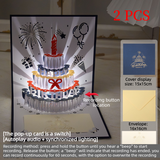 3D Pop-Up Birthday Cake Greeting Card, Paper Craft Card with LED Light & Voice Recording Function—2-Pack—Blue In Australia - Darrahopens