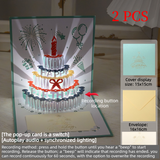 3D Pop-Up Birthday Cake Greeting Card, Paper Craft Card with LED Light & Voice Recording Function—2-Pack—Cyan In Australia - Darrahopens