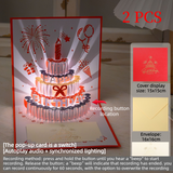 3D Pop-Up Birthday Cake Greeting Card, Paper Craft Card with LED Light & Voice Recording Function—2-Pack—Red In Australia - Darrahopens