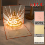 3PCS-3D Pop-Up Birthday Cake Greeting Card, Paper Craft Card with LED Light & Auto Pure Music—Pink In Australia - Darrahopens
