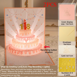 2PCS-Cream Cake 3D Pop-Up Birthday Card, Paper Craft Greeting Card with LED Light & Voice Recording - Pink In Australia - Darrahopens