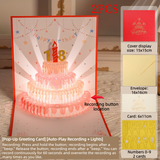 2PCS-Cream Cake 3D Pop-Up Birthday Card, Paper Craft Greeting Card with LED Light & Voice Recording - Red In Australia - Darrahopens