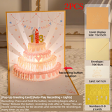 2PCS-Cream Cake 3D Pop-Up Birthday Card, Paper Craft Greeting Card with LED Light & Voice Recording—Gold Pink In Australia - Darrahopens