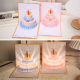 2PCS-Cream Cake 3D Pop-Up Birthday Card, Paper Craft Greeting Card with LED Light & Voice Recording - Gold and Blue In Australia - Darrahopens