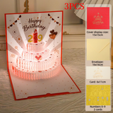 3PCS-Heart Cake 3D Pop-Up Birthday Card, Premium Foldable Greeting Card with LED Light & Auto Pure Music - Red In Australia - Darrahopens