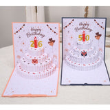 2PCS-Heart Cake 3D Pop-Up Birthday Card, Foldable Greeting Card with LED Light & Voice Recording—Blue