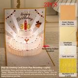 2PCS-Heart Cake 3D Pop-Up Birthday Card, Foldable Greeting Card with LED Light & Voice Recording—Gold In Australia - Darrahopens