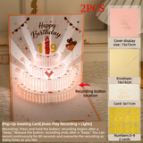 2PCS-Heart Cake 3D Pop-Up Birthday Card, Foldable Greeting Card with LED Light & Voice Recording—Pink In Australia - Darrahopens