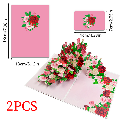 2PCS-Red & Pink Rose Bouquet 3D Pop Up Card, Romantic Paper Craft Festival Greeting Message Card In Australia - Darrahopens