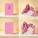 2PCS-Pink Orchid Bouquet 3D Pop Up Card, Exquisite Paper Craft Festival Greeting Message Card