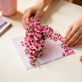 2PCS-Pink Orchid Bouquet 3D Pop Up Card, Exquisite Paper Craft Festival Greeting Message Card