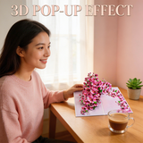 2PCS-Pink Orchid Bouquet 3D Pop Up Card, Exquisite Paper Craft Festival Greeting Message Card