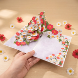 2PCS-Red & White Daisy Bouquet 3D Pop Up Card, Fresh Paper Craft Festival Greeting Message Card