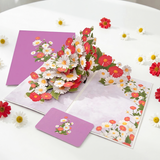 2PCS-Red & White Daisy Bouquet 3D Pop Up Card, Fresh Paper Craft Festival Greeting Message Card