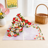 2PCS-Red & White Daisy Bouquet 3D Pop Up Card, Fresh Paper Craft Festival Greeting Message Card
