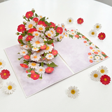 2PCS-Red & White Daisy Bouquet 3D Pop Up Card, Fresh Paper Craft Festival Greeting Message Card