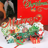 3PCS-Merry Christmas 3D Pop Up Card, Creative Paper Craft Holiday Greeting Message Card