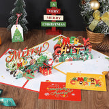 3PCS-Merry Christmas 3D Pop Up Card, Creative Paper Craft Holiday Greeting Message Card