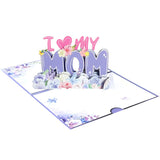3-Pack - Mother's Day “MOM” Flower 3D Pop-Up Card, Creative Paper Craft Thank You Greeting Card - Light Purple