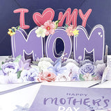 3-Pack - Mother's Day “MOM” Flower 3D Pop-Up Card, Creative Paper Craft Thank You Greeting Card - Light Purple