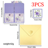 3PCS-Purple Rose Watercolor Box 3D Pop Up Card, Gentle Bouquet Pop-out Holiday Greeting Card