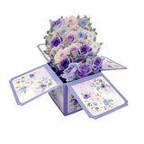 3PCS-Purple Rose Watercolor Box 3D Pop Up Card, Gentle Bouquet Pop-out Holiday Greeting Card