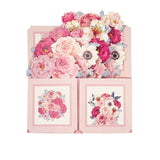 3PCS-Pink Peony Mixed Flower Box 3D Pop Up Card, Soft Girly Bouquet Pop-out Holiday Greeting Card