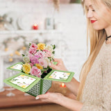 3PCS-Green Box Tricolor Rose 3D Pop Up Card, Fresh Floral Box-Style Holiday Greeting Card
