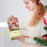 3PCS-Light Green Birthday Mixed Flowers Box 3D Pop Up Card, Colorful Bouquet Birthday Greeting Card