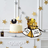 3PCS-Black Gold Glitter DIY Number Birthday Box 3D Pop Up Card, Age Birthday Greeting Card