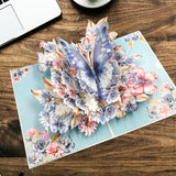2PCS-Blue Floral Butterfly 3D Pop Up Card, Elegant Flower Butterfly All Occasion Greeting Card In Australia - Darrahopens