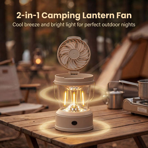2-in-1 Foldable Camping Fan Lantern, Portable Hanging Tent Light for Outdoor In Australia - Darrahopens