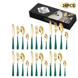 24-Piece Stainless Steel Tableware Set, Mirror-Polished Steak Knife, Fork, and Spoon Cutlery—Green In Australia - Darrahopens