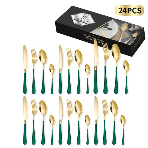 24-Piece Stainless Steel Tableware Set, Mirror-Polished Steak Knife, Fork, and Spoon Cutlery—Green In Australia - Darrahopens