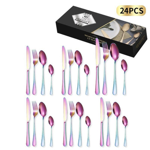 24-Piece Stainless Steel Tableware Set, Mirror-Polished Steak Knife, Fork, and Spoon Cutlery—Multicolor In Australia - Darrahopens