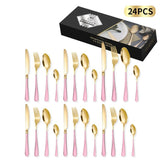24-Piece Stainless Steel Tableware Set, Mirror-Polished Steak Knife, Fork, and Spoon Cutlery—Pink In Australia - Darrahopens