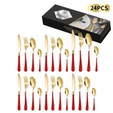24-Piece Stainless Steel Tableware Set, Mirror-Polished Steak Knife, Fork, and Spoon Cutlery—Red In Australia - Darrahopens