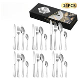 24-Piece Stainless Steel Tableware Set, Mirror-Polished Steak Knife, Fork, and Spoon Cutlery—Silver