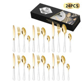 24-Piece Stainless Steel Tableware Set, Mirror-Polished Steak Knife, Fork, and Spoon Cutlery—White In Australia - Darrahopens