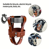 Adjustable Double-Layer PU Leather Bike Cup Holder, Universal Water Bottle Rack for Bicycles, E-bikes—Black In Australia - Darrahopens