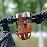 Adjustable Double-Layer PU Leather Bike Cup Holder, Universal Water Bottle Rack for Bicycles, E-bikes—Black