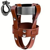 Adjustable Double-Layer PU Leather Bike Cup Holder, Universal Water Bottle Rack for Bicycles, E-bikes—Brown In Australia - Darrahopens