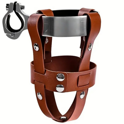 Adjustable Double-Layer PU Leather Bike Cup Holder, Universal Water Bottle Rack for Bicycles, E-bikes—Brown In Australia - Darrahopens