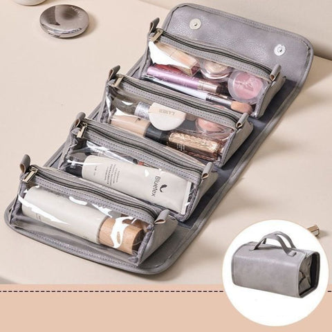 4-in-1 Travel Makeup Bag, Waterproof Foldable Large Capacity Cosmetic Organizer, Hanging Wash Bag—Gray In Australia - Darrahopens